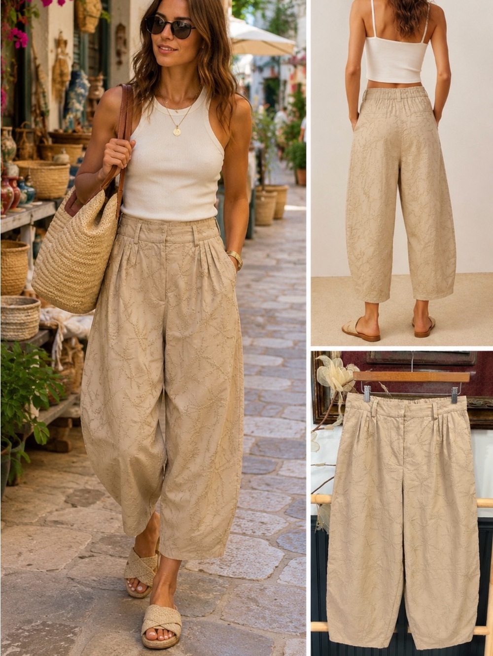 House of Harlow Botanical Embroidered Tan Cotton Cropped Barrel Pants Sz S
🧡🎀